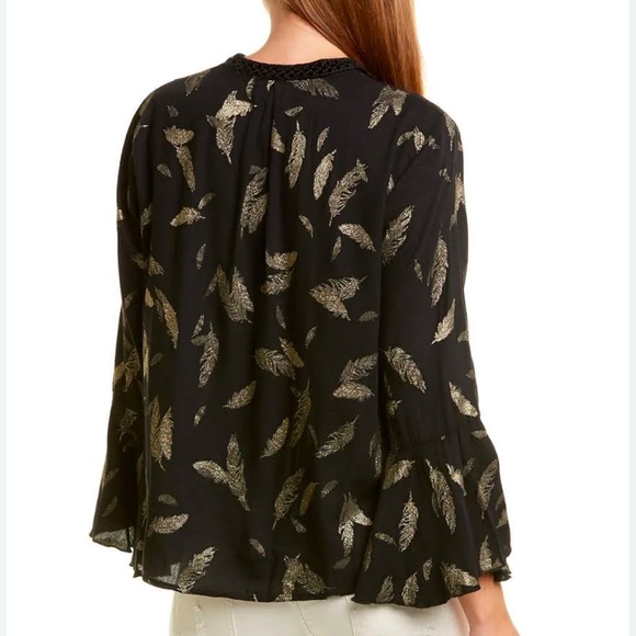 Johnny Was Workshop Womens Velvet Yoke & Metallic Leaf Print Bell Sleeve Top XS - Picture 5 of 10